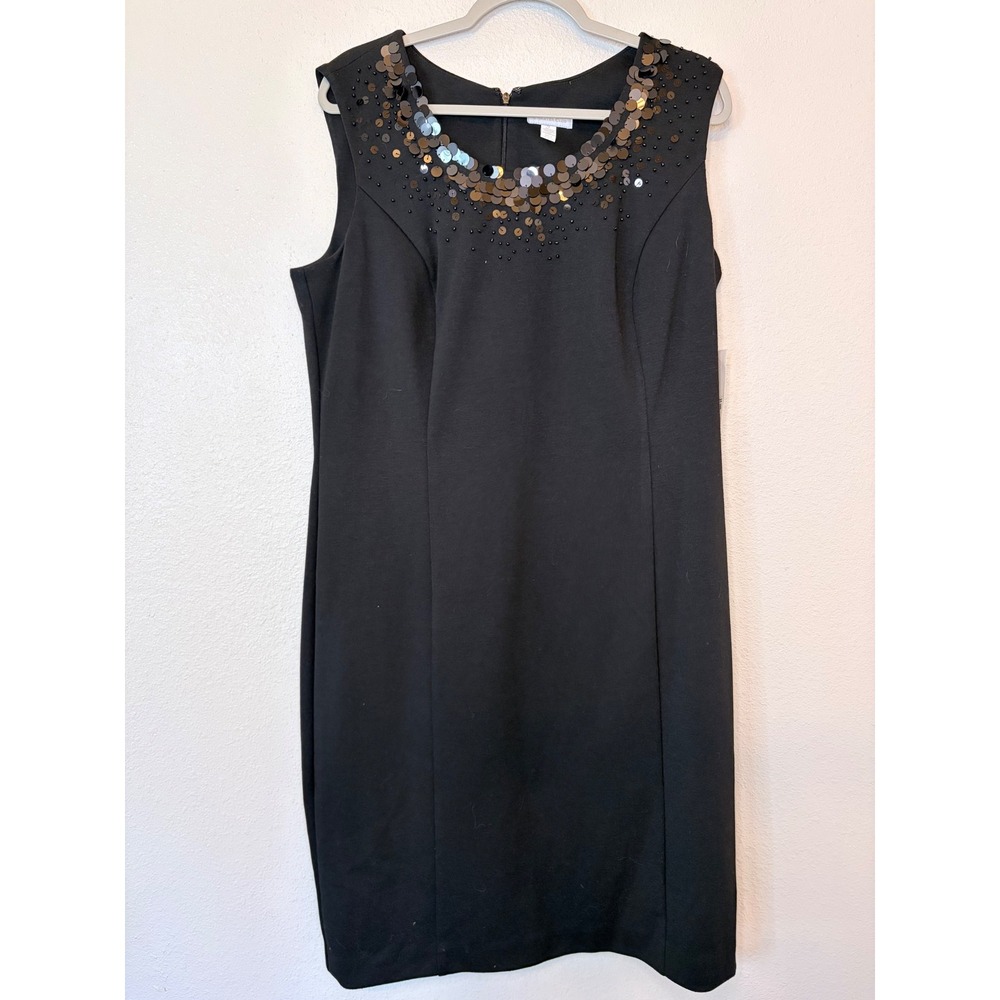 Charter Club Womens Black Sequin Embellished Neckline Sheath Dress Size 16